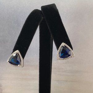 Exciting Blue Sapphire Trillion Cut Hinged Hoop with Post Earrings